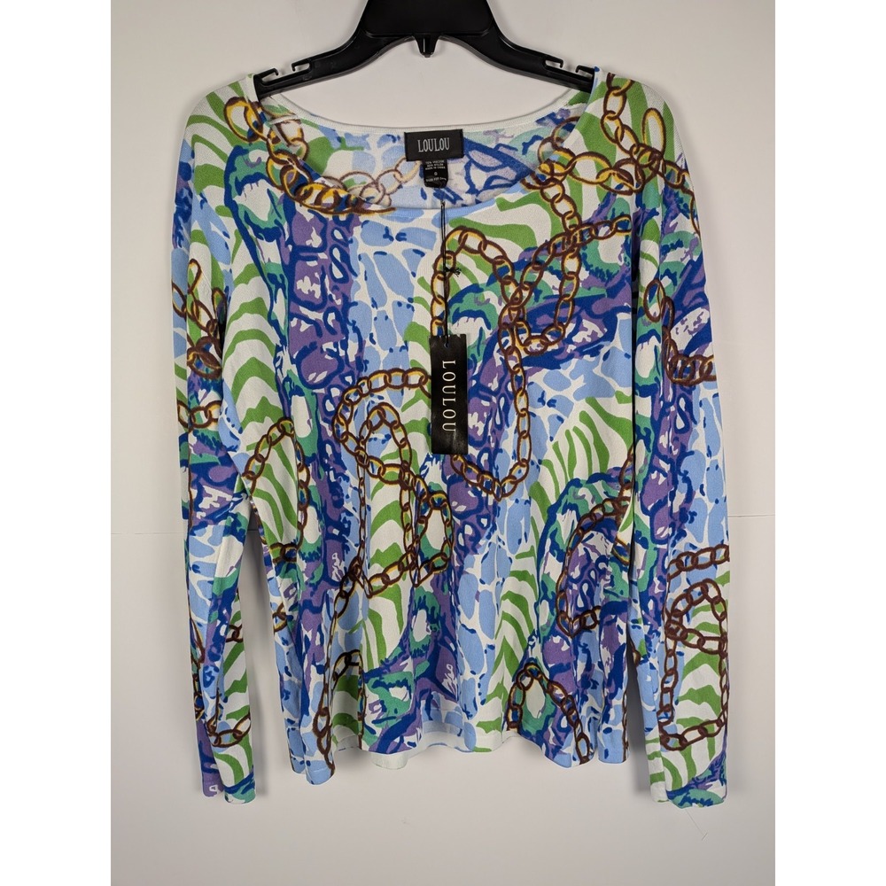 NWT Lou Lou Women's Small Viscose Blend Top Multicolor and Chain Print